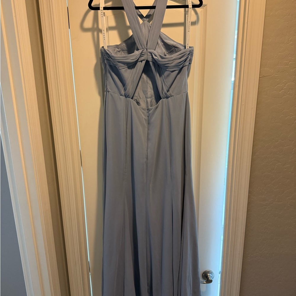 Azazie Blue Cross-Neck Maxi Dress - Picture 5 of 7